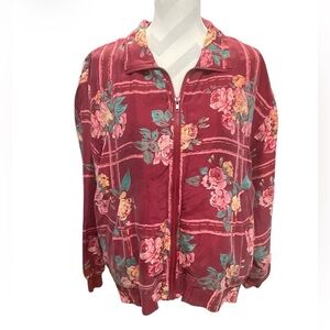 Vintage 100% Silk Floral Women's Bomber Jacket Size PXL